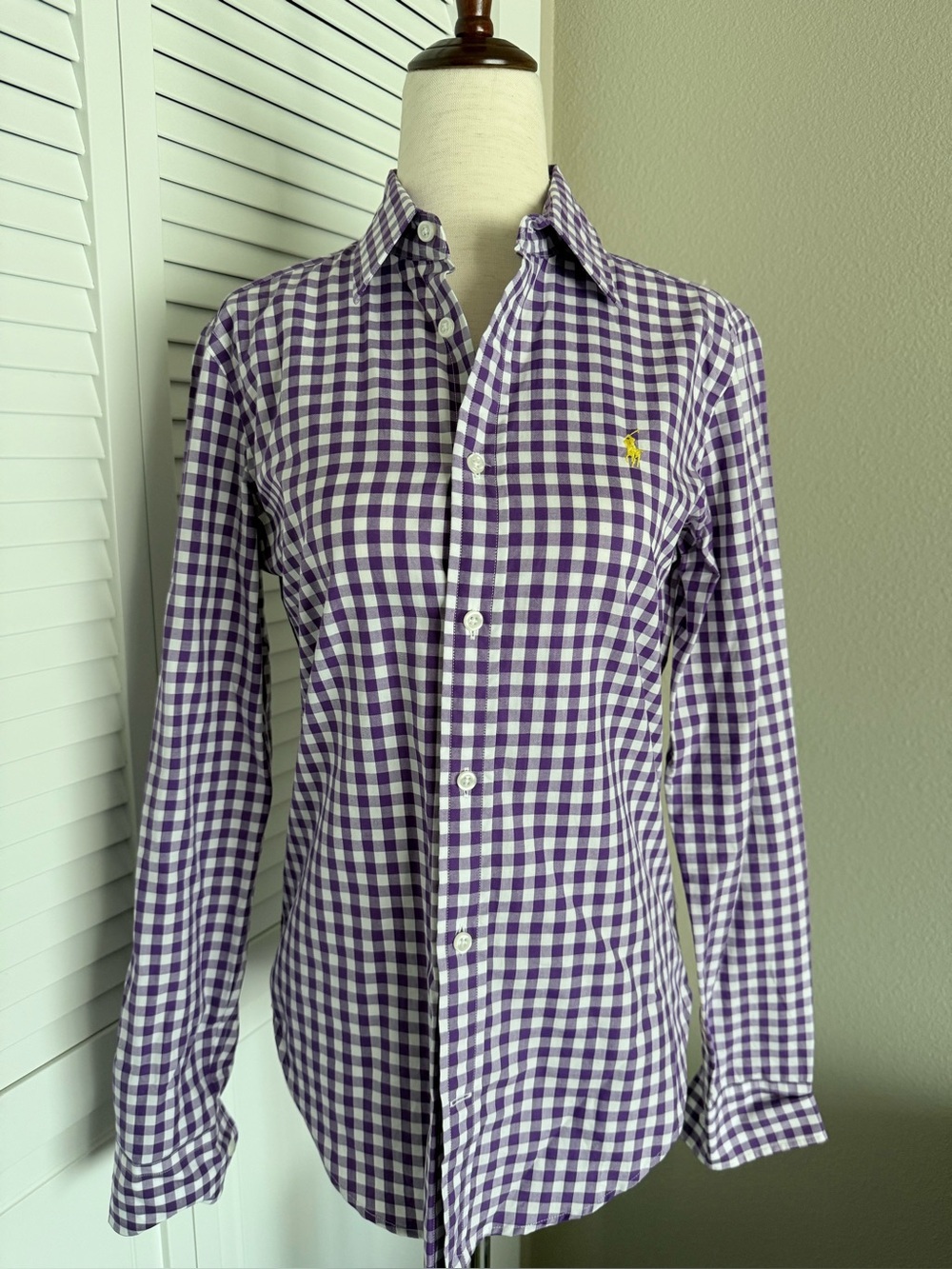 Ralph Lauren Women’s Purple Gingham Button-Down Shirt - Size 4 EUC